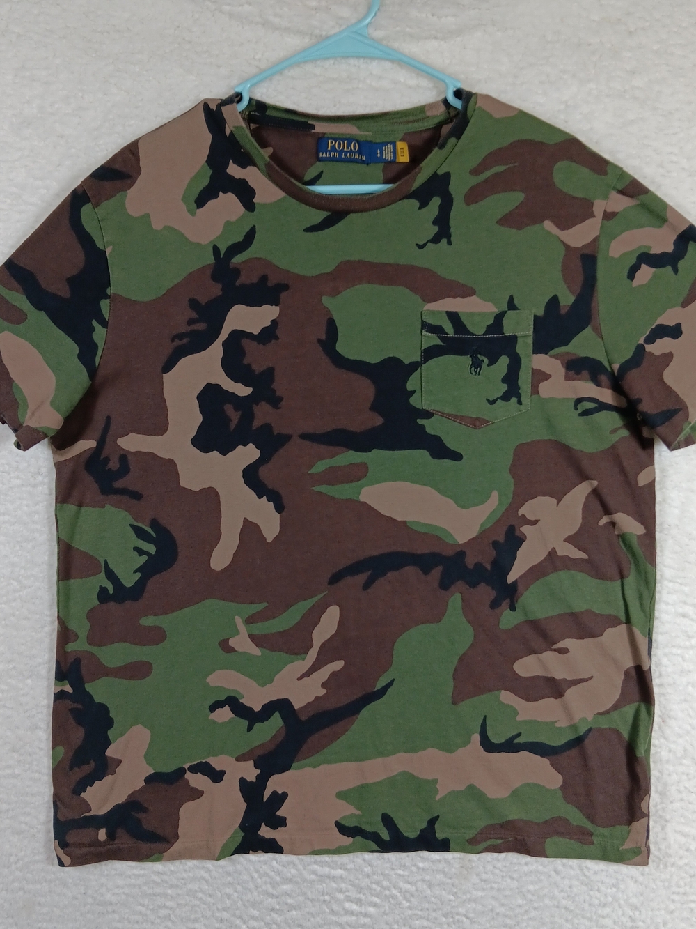 Polo Ralph Lauren Shirt Mens Large Green Camo Crew Neck Single Stitch